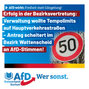 Read more about the article Verwaltung wollte Tempolimits auf Hauptverkehrsstraßen – Antrag scheitert im Bezirk Wattenscheid an AfD