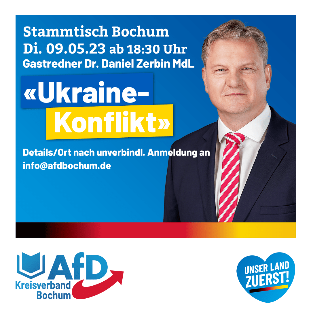 Read more about the article Stammtisch Di. 09. Mai „Ukraine-Konflikt“ Dr. Daniel Zerbin MdL