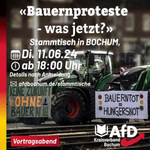 Mehr über den Artikel erfahren Stammtisch Dienstag, 11. Juni, Thema „Bauernproteste – was jetzt!